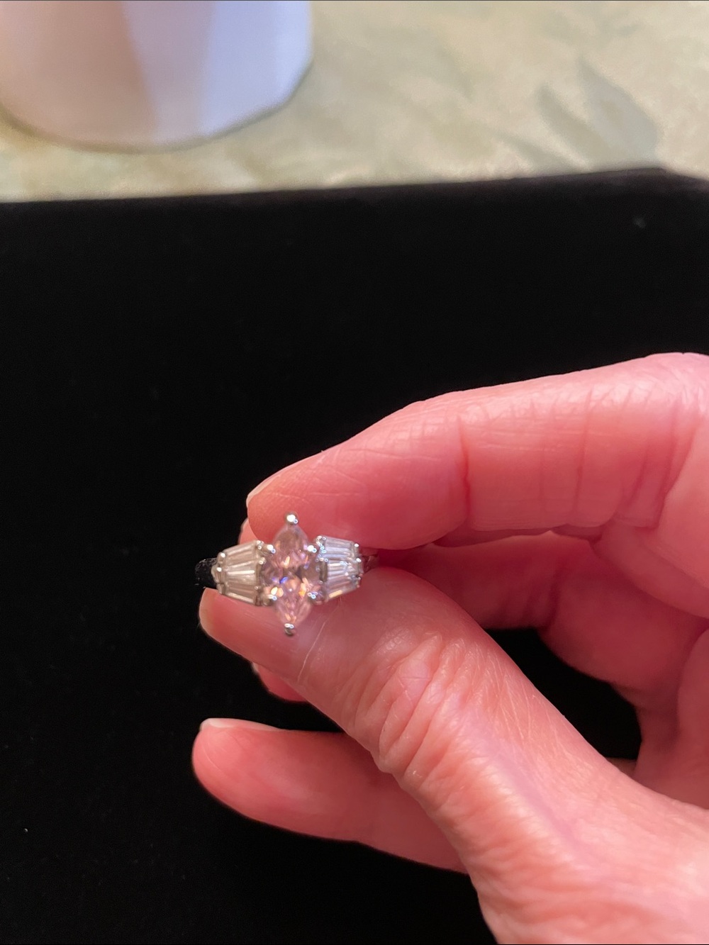 Pink Marquise Center Ring with Baguette Accents EUC.